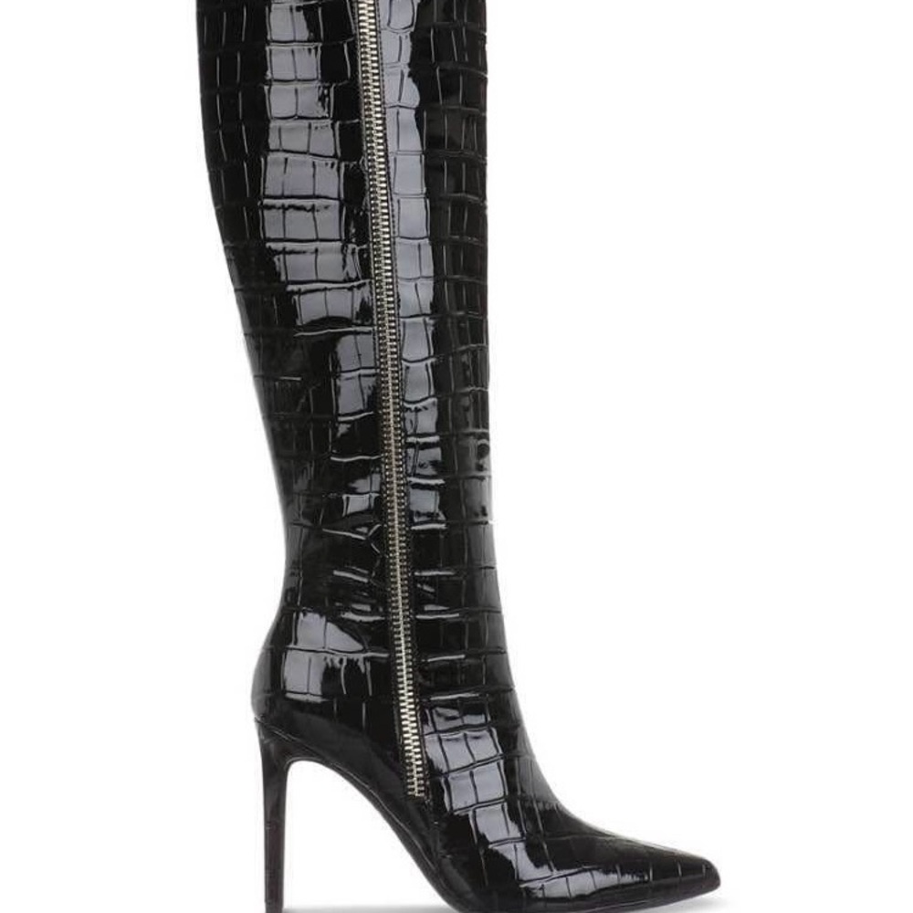 INC International Concepts Black Croc-Patterned Heeled wide calf Boots